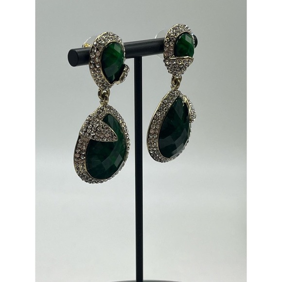 Amrita Singh Gold Tone Austrian Pave Crystal Turquoise Green Teardrop Earrings - Picture 9 of 12